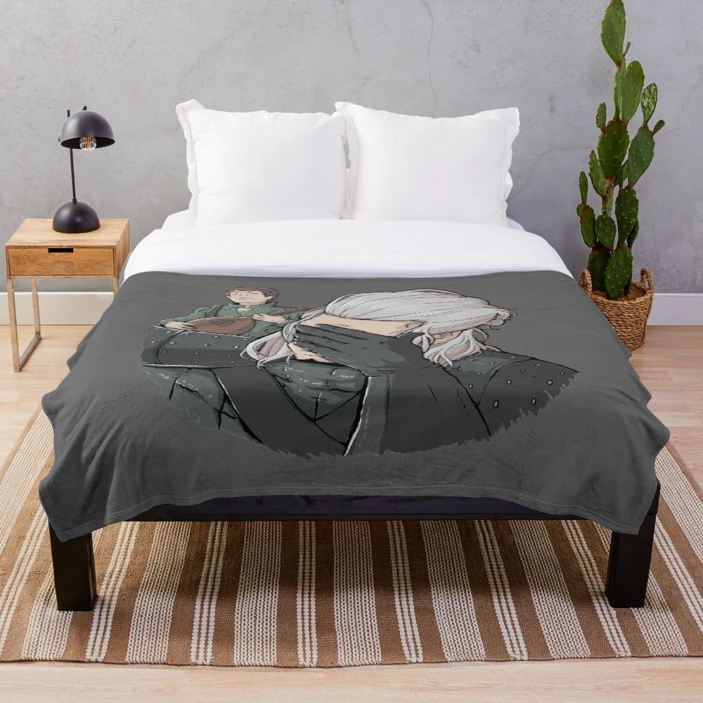 Geralt of Rivia plush blanket featuring a face palm meme design
