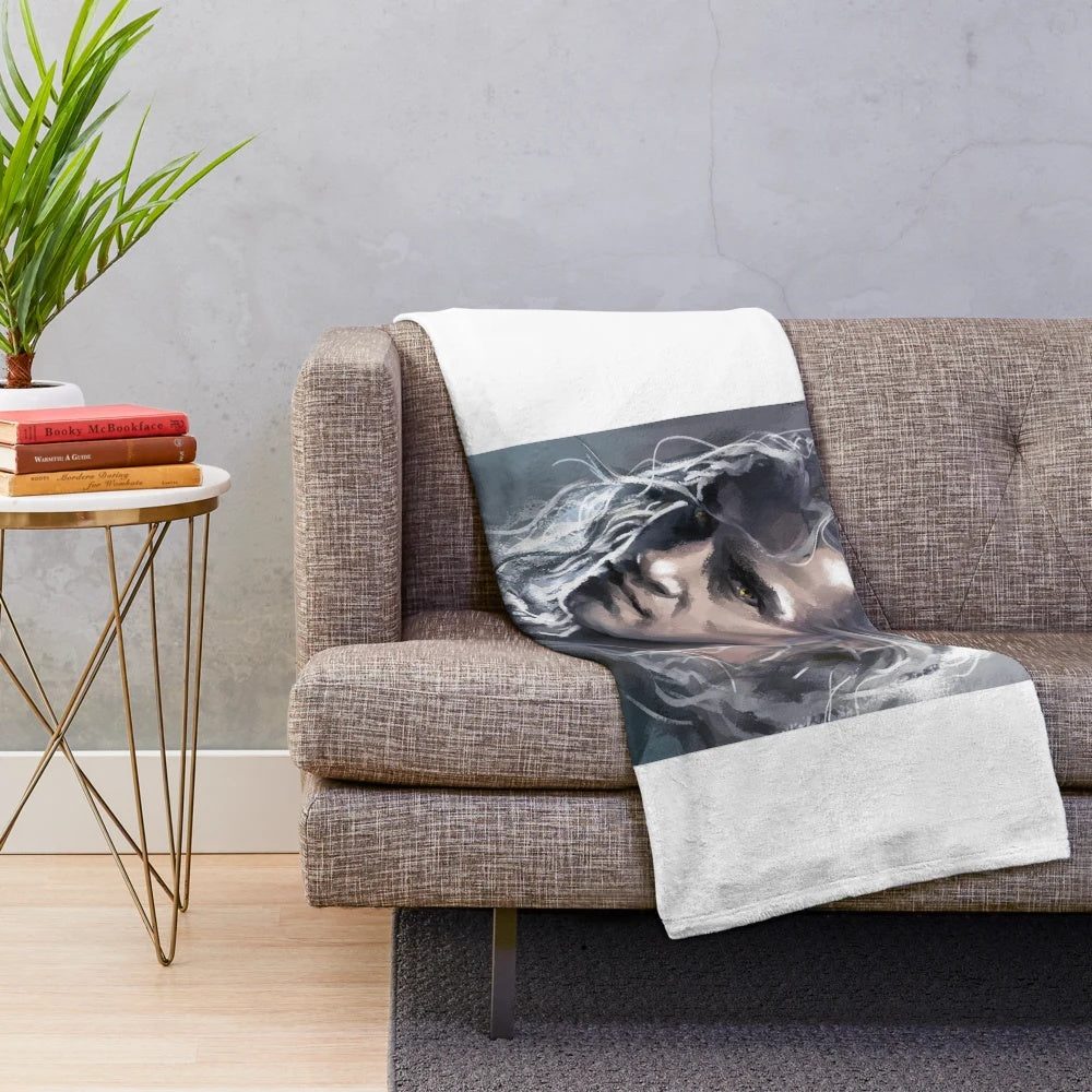 Geralt of Rivia inspired plush blanket with a portrait design