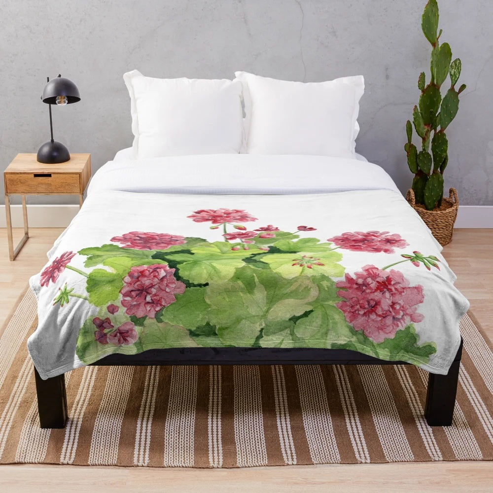Geranium watercolor floral design plush blanket