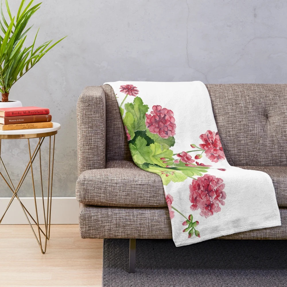 Geranium watercolor floral design plush blanket