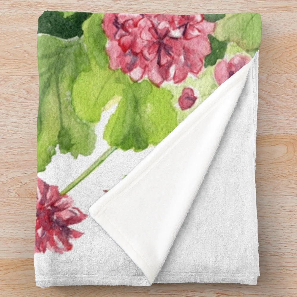 Geranium watercolor floral design plush blanket