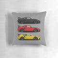 Plush pillow featuring the iconic Porsche GT3 RS in German flag colors