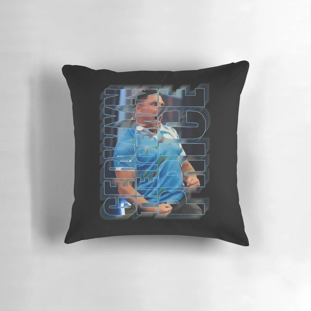 Gerwyn Price "The Iceman" Darts Pillow featuring the Welsh darts player in action