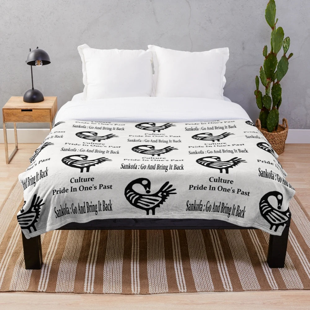 Plush blanket featuring the Ghanaian Adinkra symbol 'Sankofa