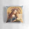 Pillow featuring the detail of the Virgin Mary from the Ghent Altarpiece, a masterpiece of Early Netherlandish painting by Jan van Eyck.