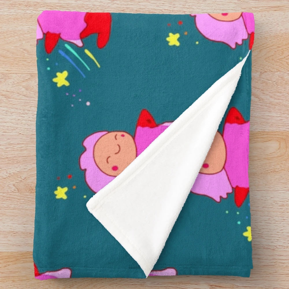 Ghibli anime-inspired plush blanket featuring a fish girl character