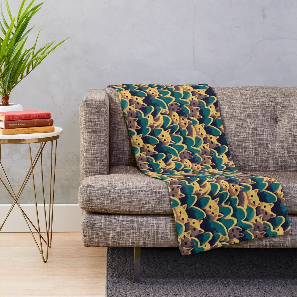 Ghibli cats plush blanket featuring adorable cartoon cats in a whimsical, anime-inspired design