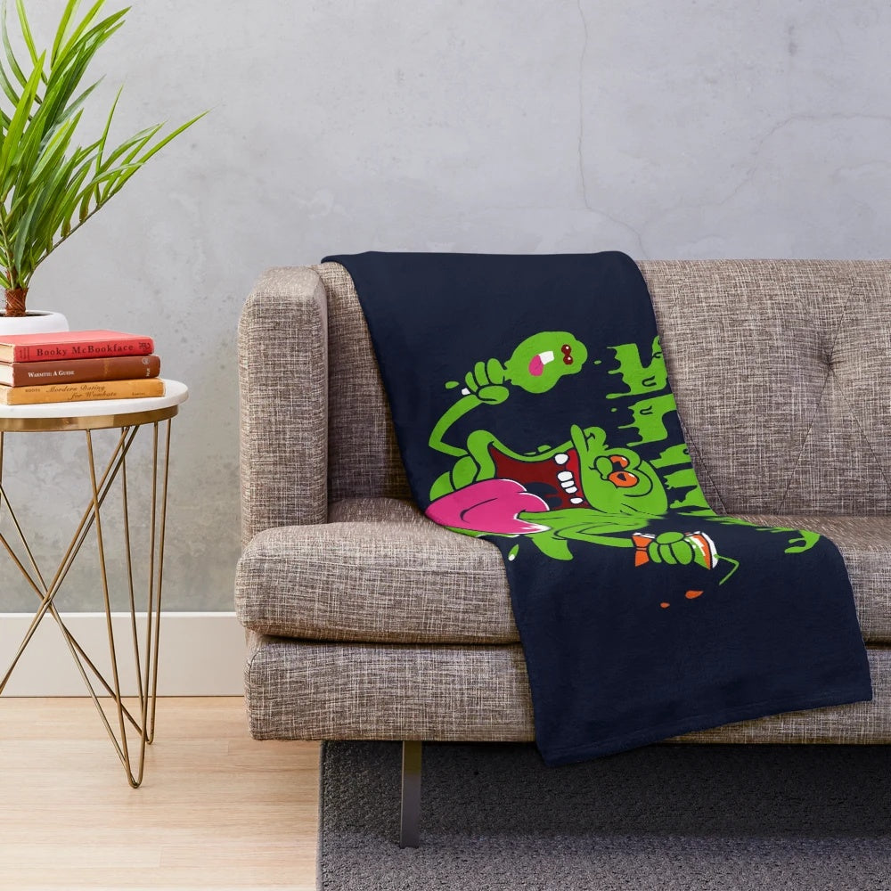 Soft and cozy plush blanket featuring the iconic Slimer character from Ghostbusters