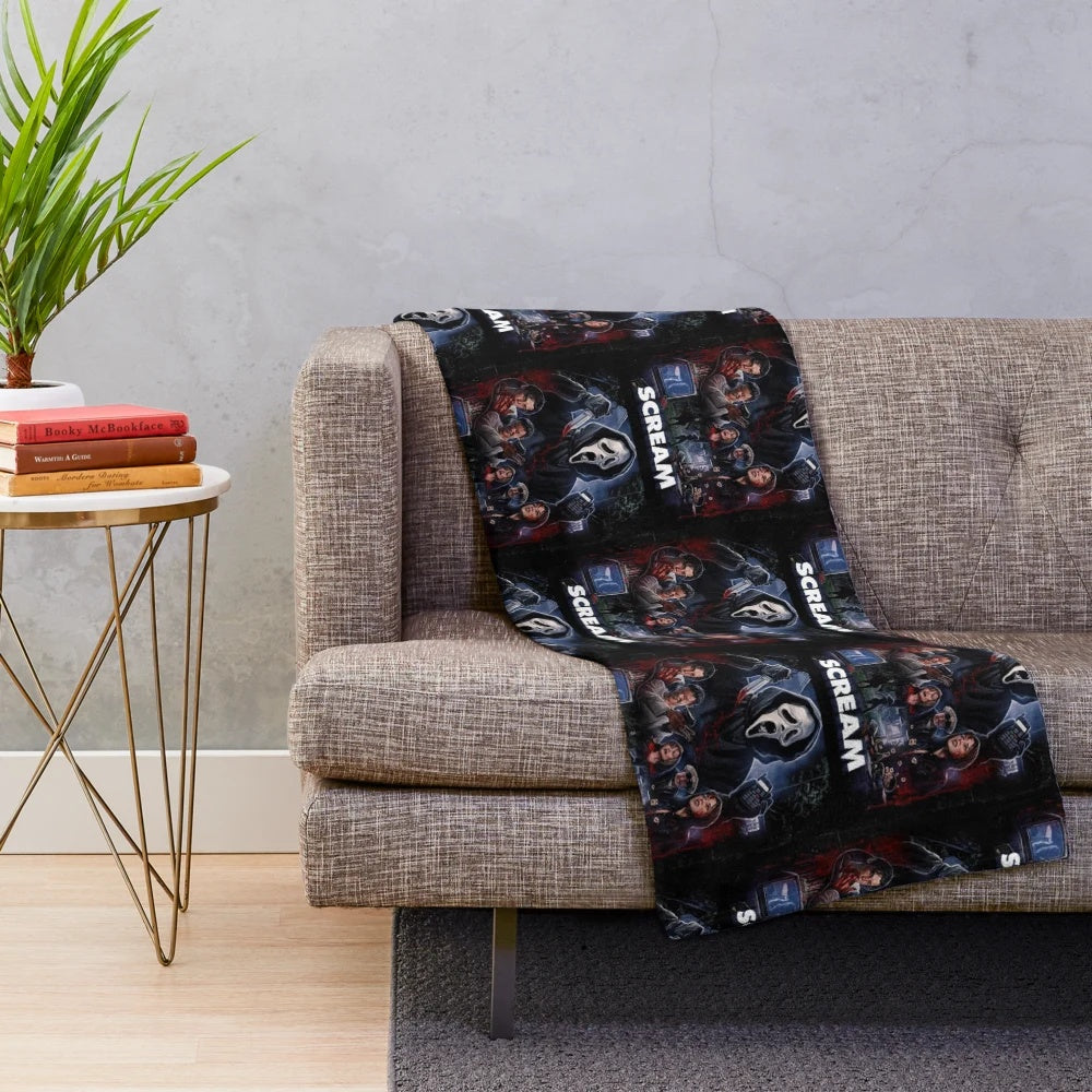 Ghostface horror movie art printed on a soft plush blanket