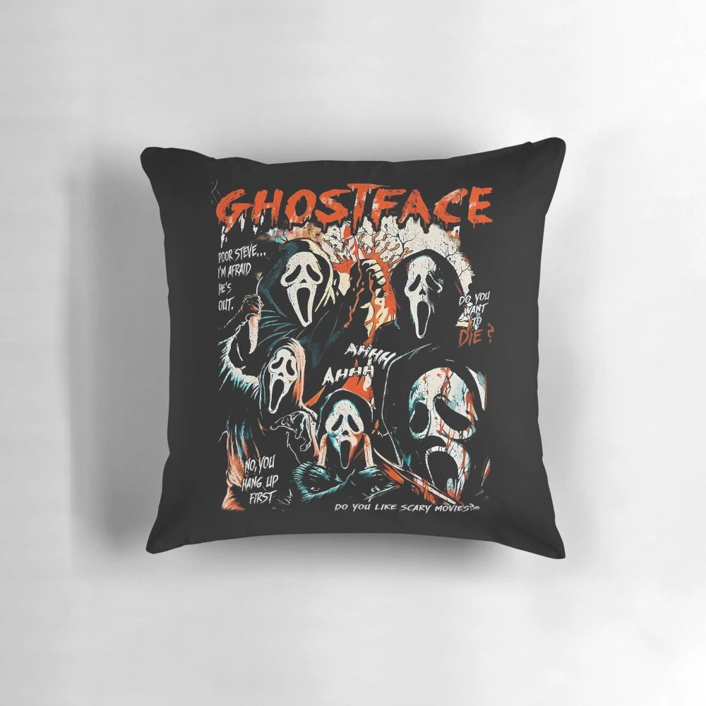Ghostface inspired black and white throw pillow