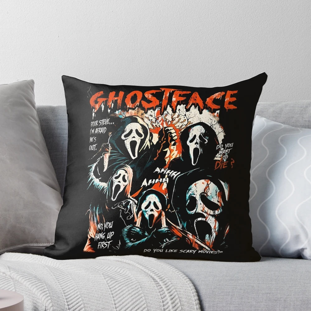 Ghostface inspired black and white throw pillow