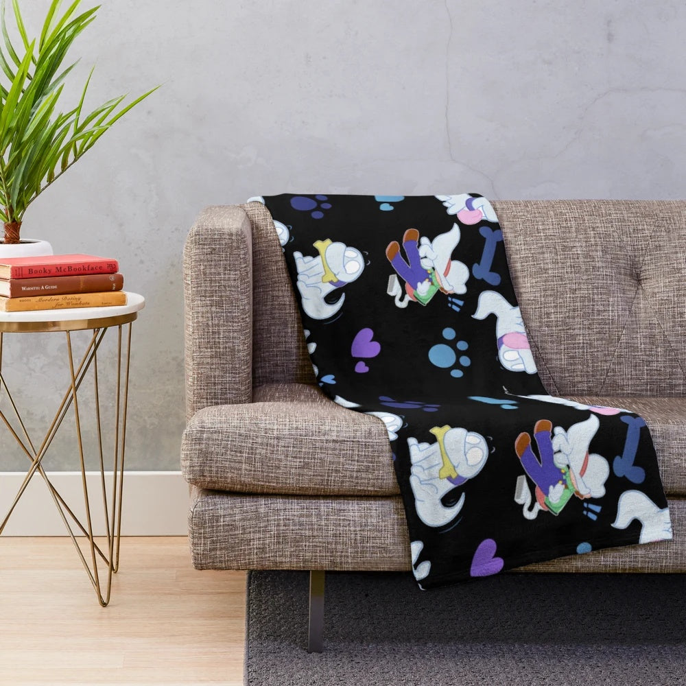 Polterpup pattern plush blanket featuring a ghostly creature from the Luigi's Mansion video game series