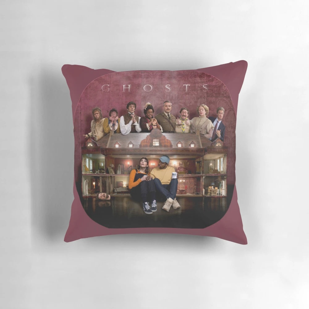 Ghosts BBC Pillow showcasing the main characters of the popular BBC TV series