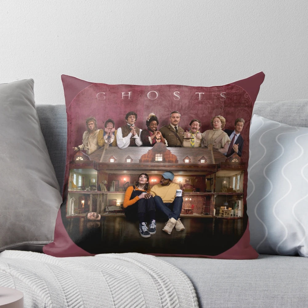Ghosts BBC Pillow showcasing the main characters of the popular BBC TV series