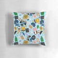 Blue pillow with all-over Gilmore pattern icons, perfect for fans