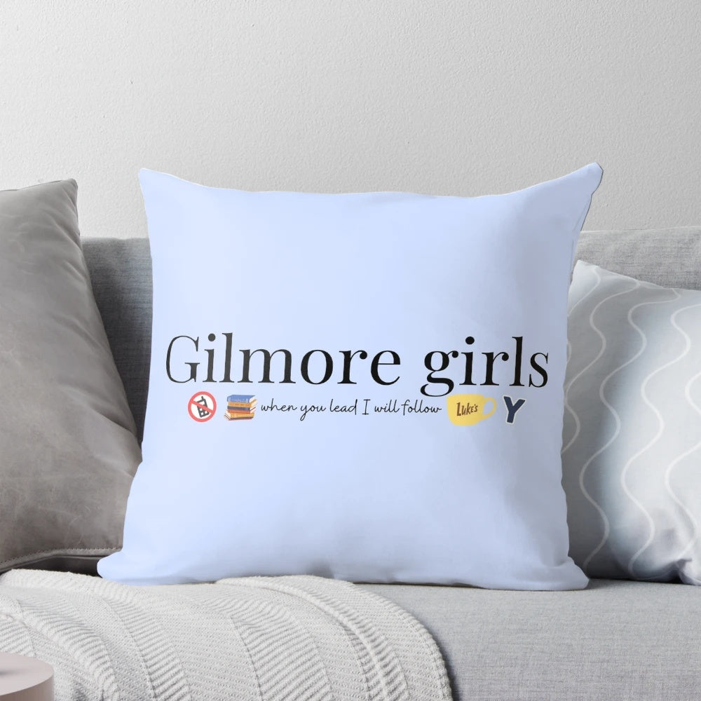 Gilmore Girls cozy fall-themed sticker pillow with characters and quotes