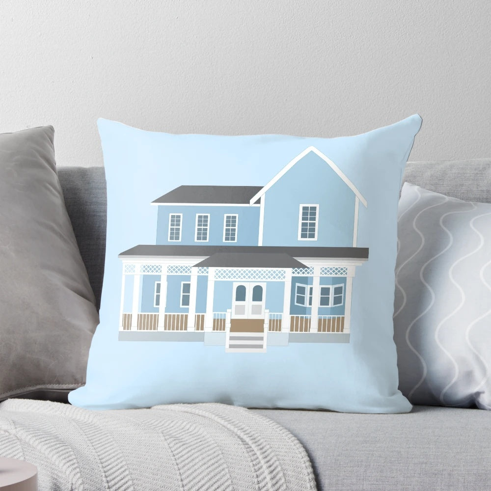 Gilmore Girls-inspired throw pillow featuring Lorelai and Rory's house from the show.