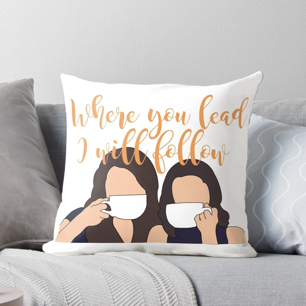 Gilmore Girls inspired nostalgic pillow with "Where you lead I will follow" quote