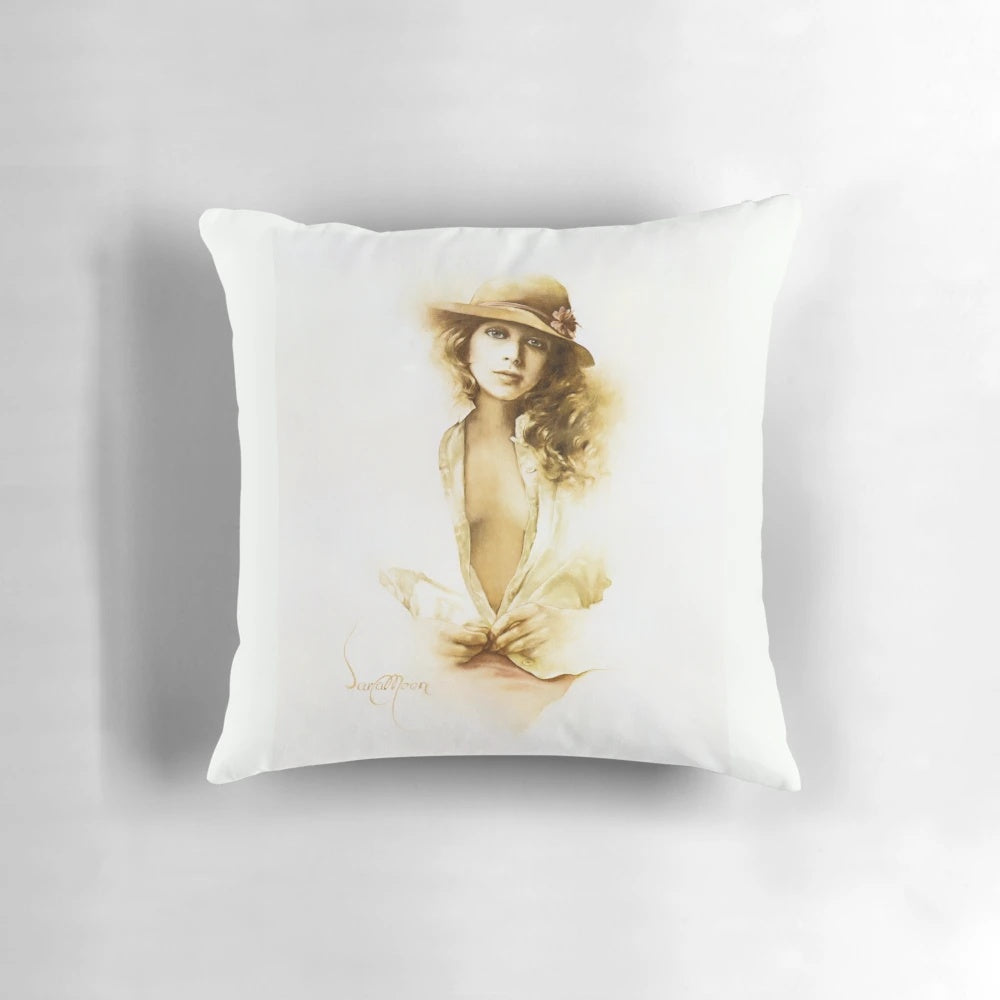 Gina Sensual Woman's Portrait Pillow featuring a beautiful female form in pink, rust, and brown tones