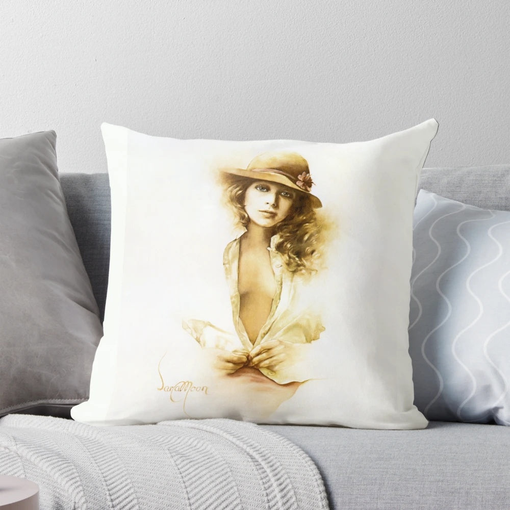 Gina Sensual Woman's Portrait Pillow featuring a beautiful female form in pink, rust, and brown tones