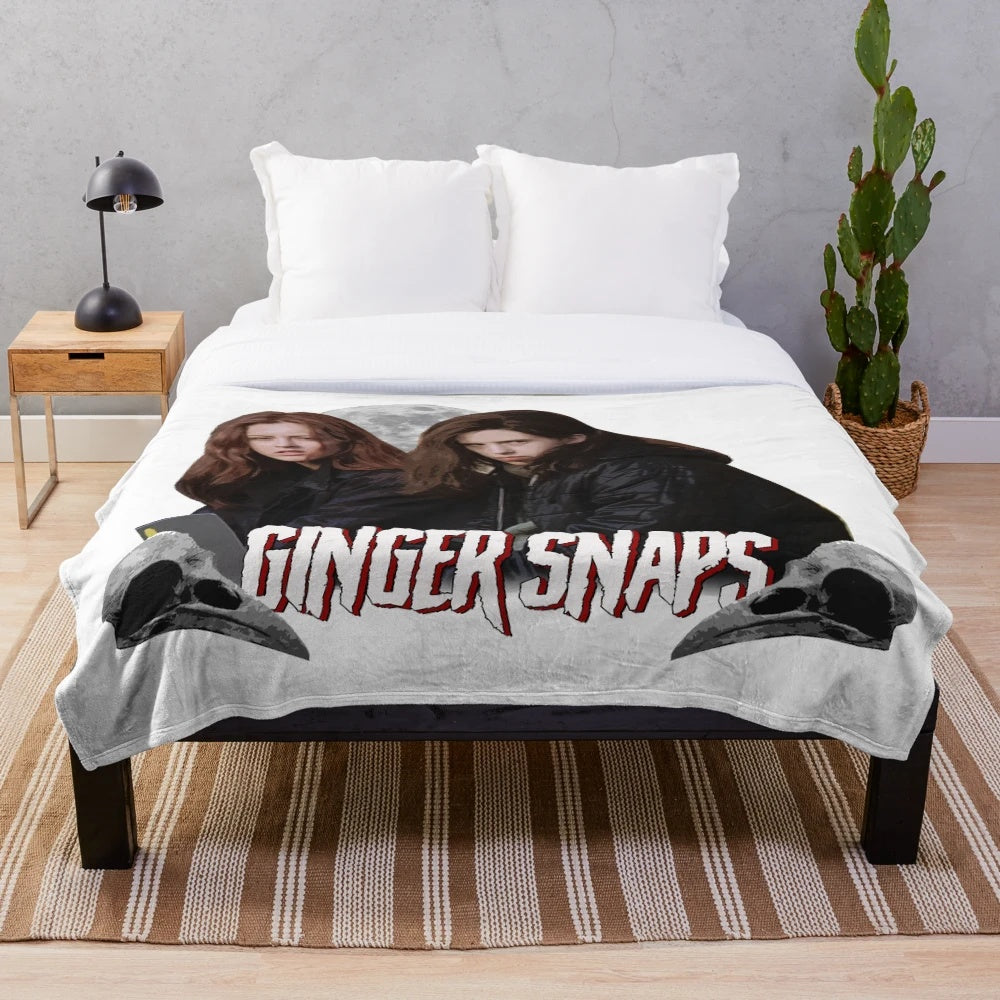 Ginger Snaps inspired plush blanket with gothic, horror aesthetic design