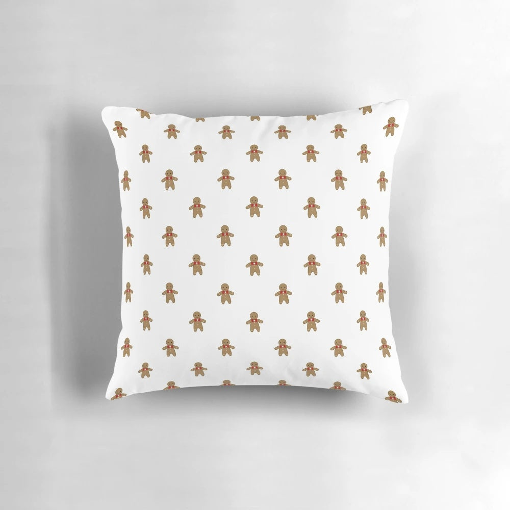 Gingerbread-patterned white decorative pillow