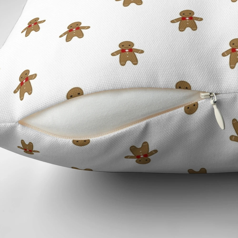 Gingerbread-patterned white decorative pillow