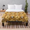 Gingham plush blanket with a golden deer pattern design