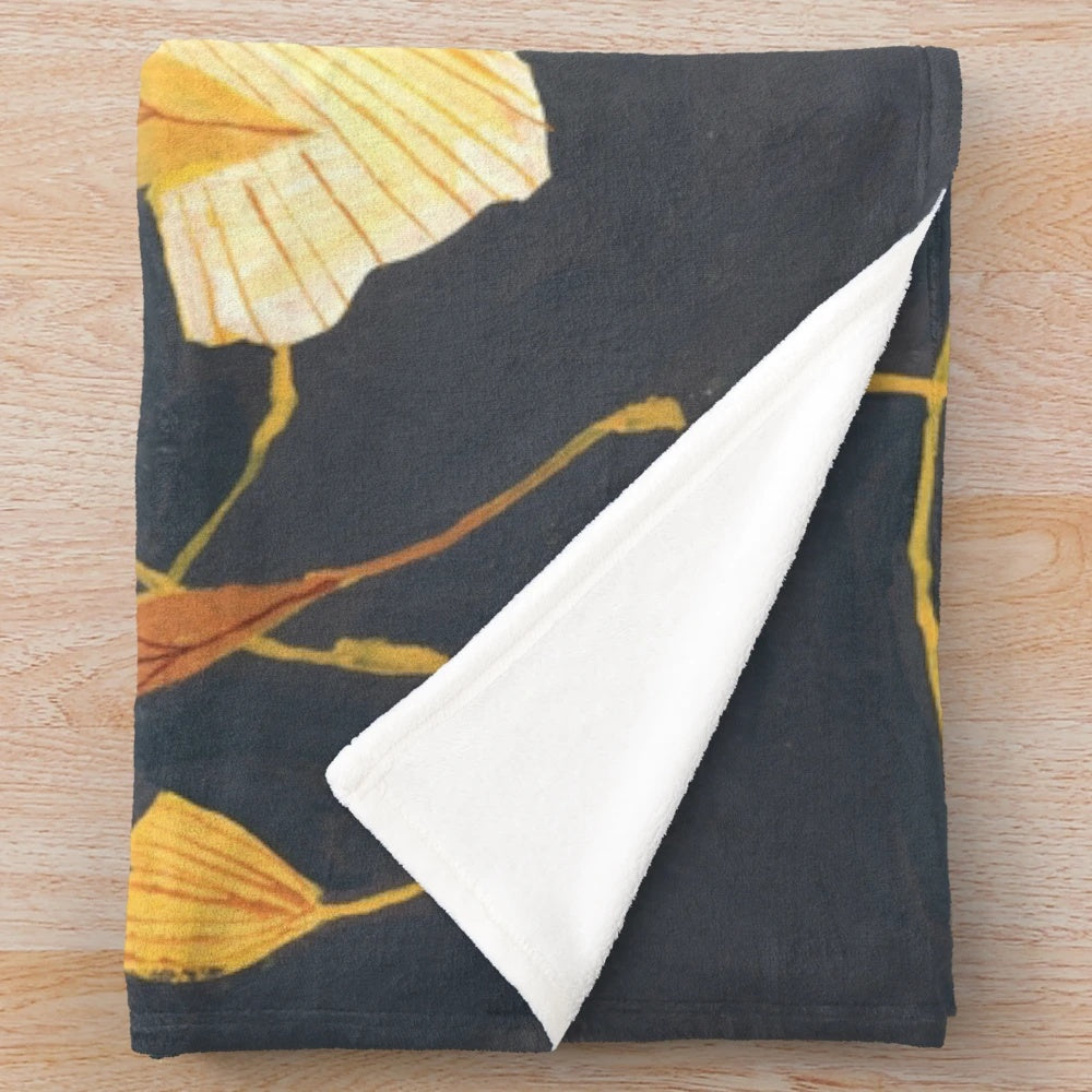 Ginkgo leaves inspired plush blanket with warm autumn colors