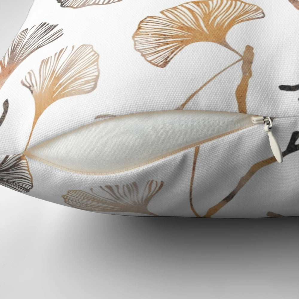 Ginkgo watercolor leaf pattern printed on a soft pillow