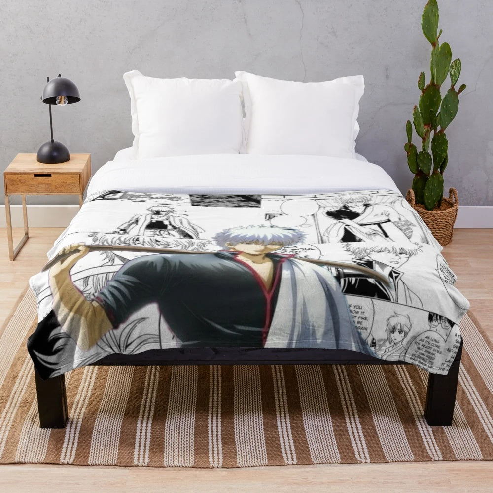Gintoki Sakata anime character plush blanket