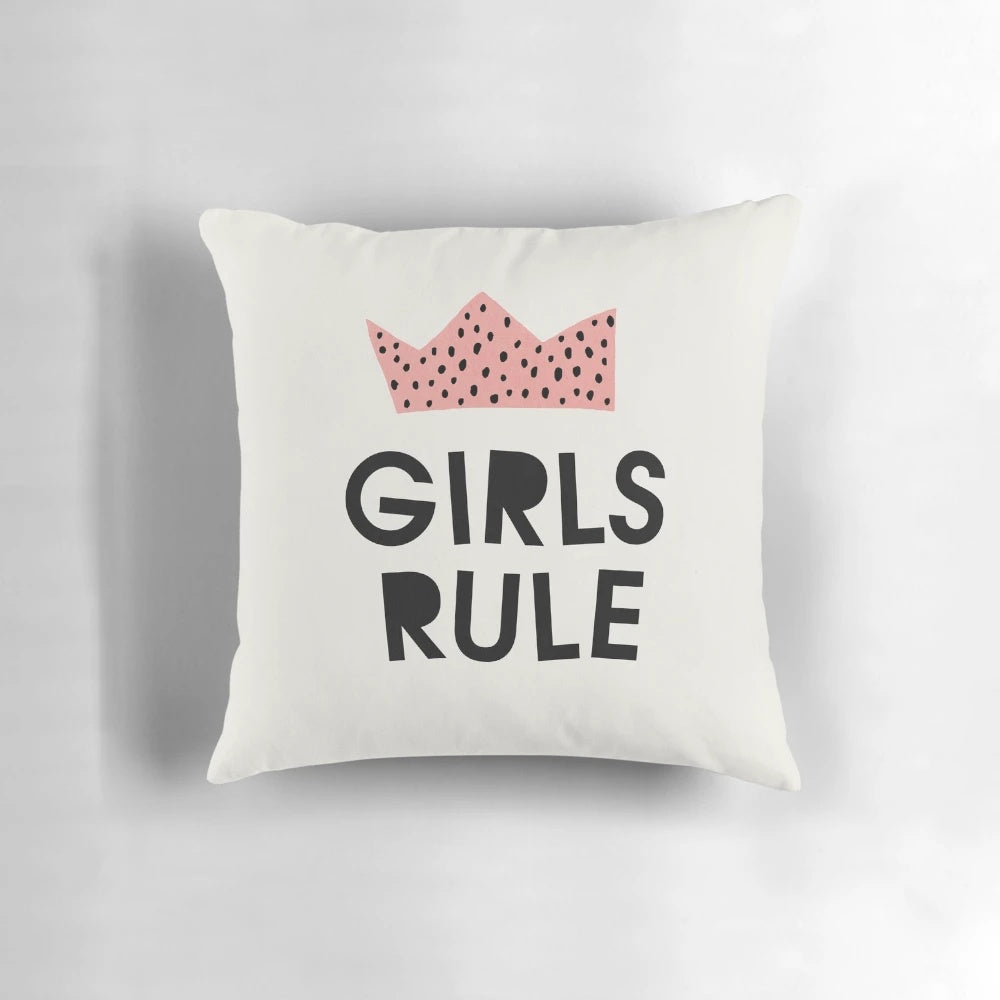 Colorful abstract wall art with "Girls Rule" text, perfect for a modern nursery or kids' room.