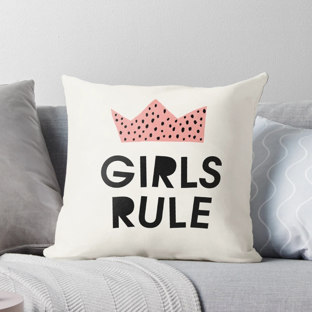 Colorful abstract wall art with "Girls Rule" text, perfect for a modern nursery or kids' room.