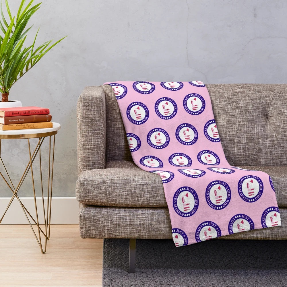 Girly aesthetic plush blanket featuring a typography design for makeup lovers
