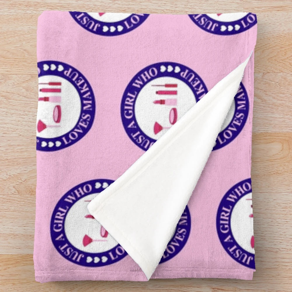Girly aesthetic plush blanket featuring a typography design for makeup lovers