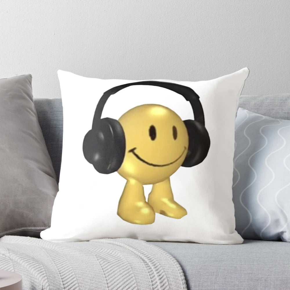 Glaggle Headphone Pillow with a colorful, 3D art design and a smiling face