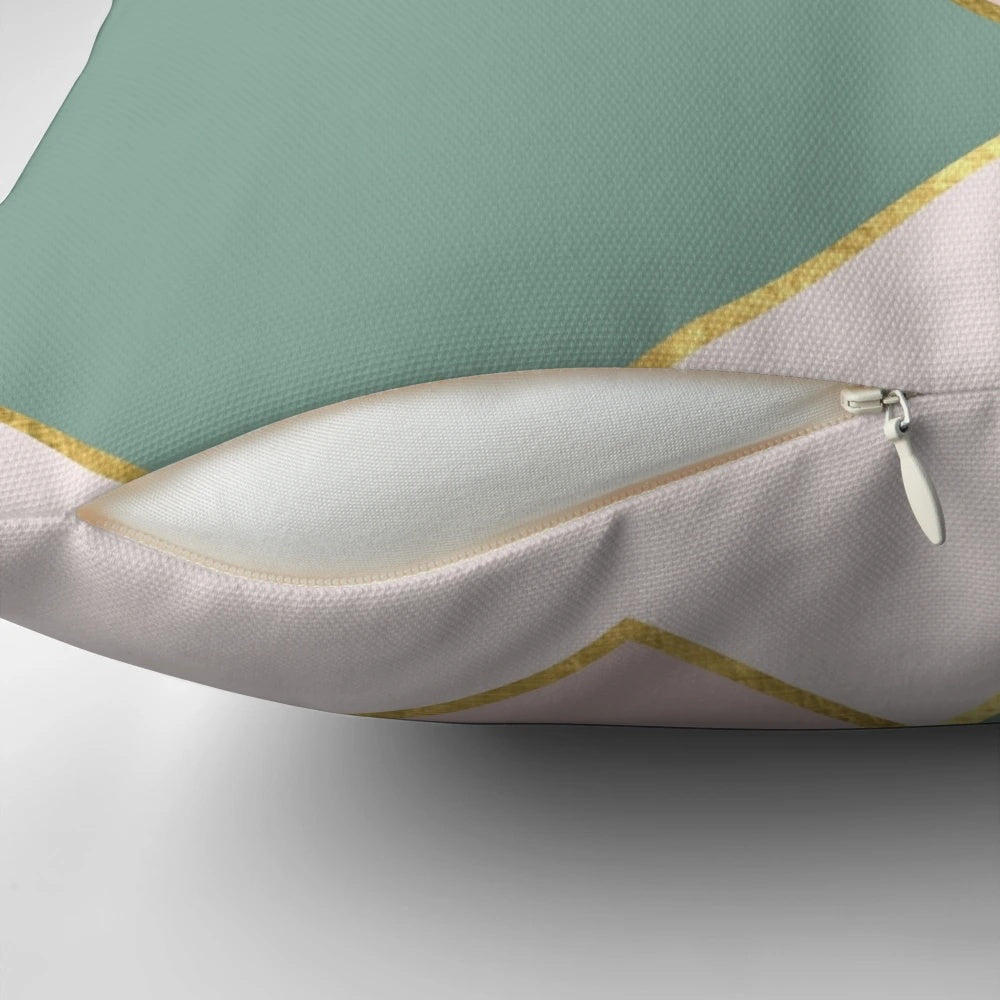 Glam Geometric Lines Decorative Throw Pillow in Blush, Pink, Green and Gold Accents