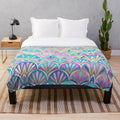 Glamorous art deco pastel plush blanket with iridescent mermaid scale pattern