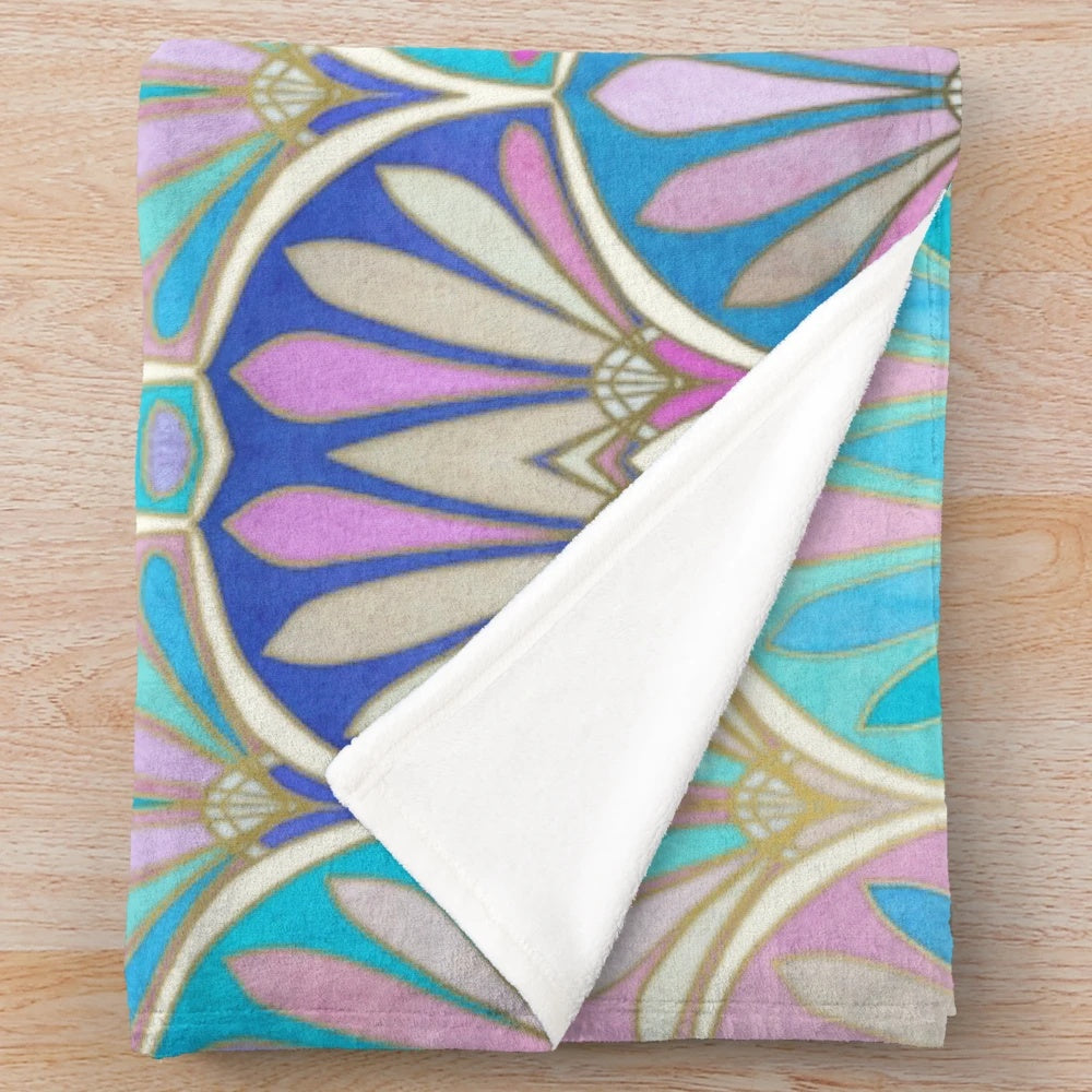 Glamorous art deco pastel plush blanket with iridescent mermaid scale pattern