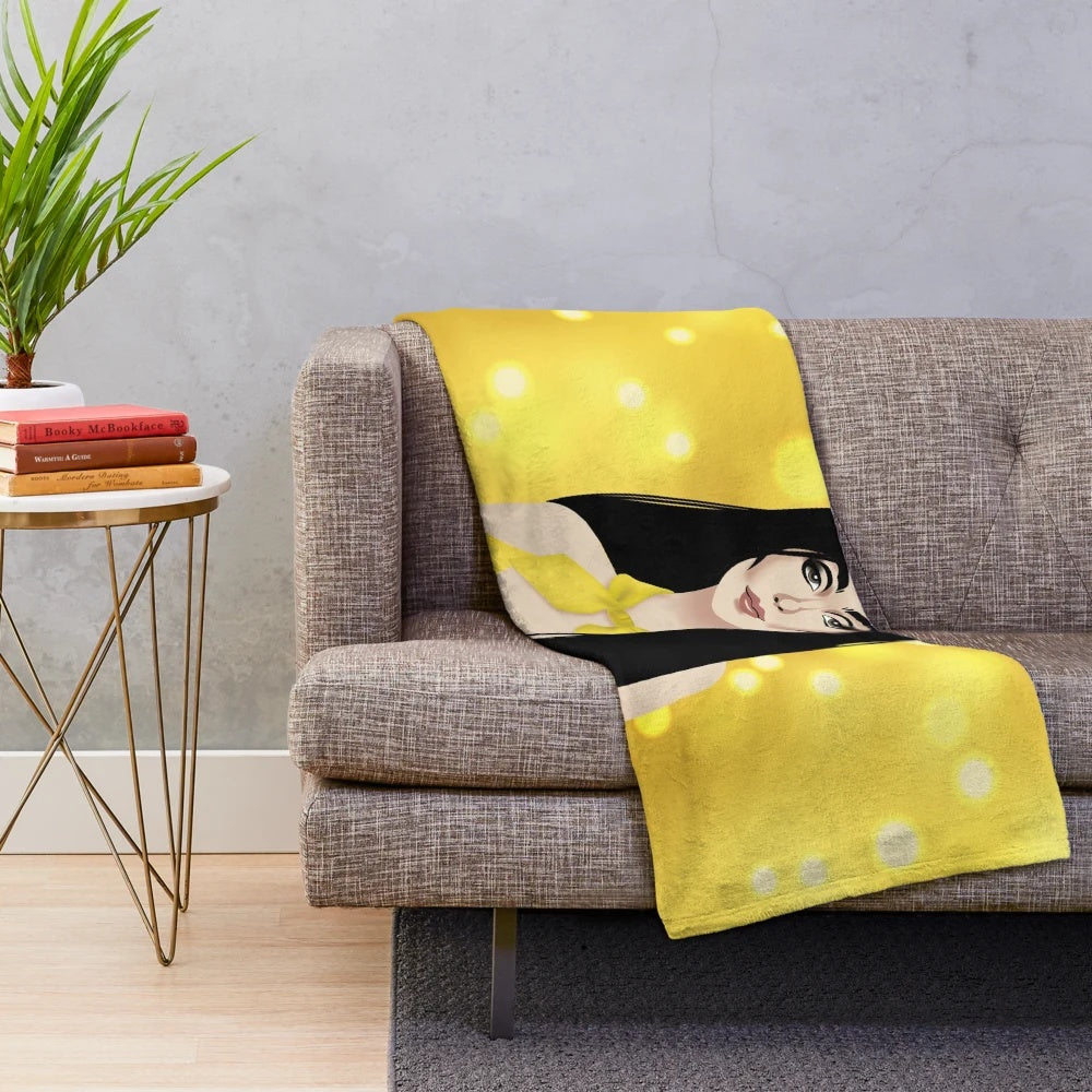 Cher-inspired plush blanket featuring a glamorous illustration of the music legend