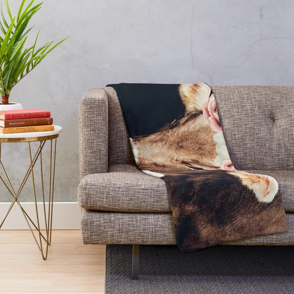 Glamorous cow plush blanket with floral pattern