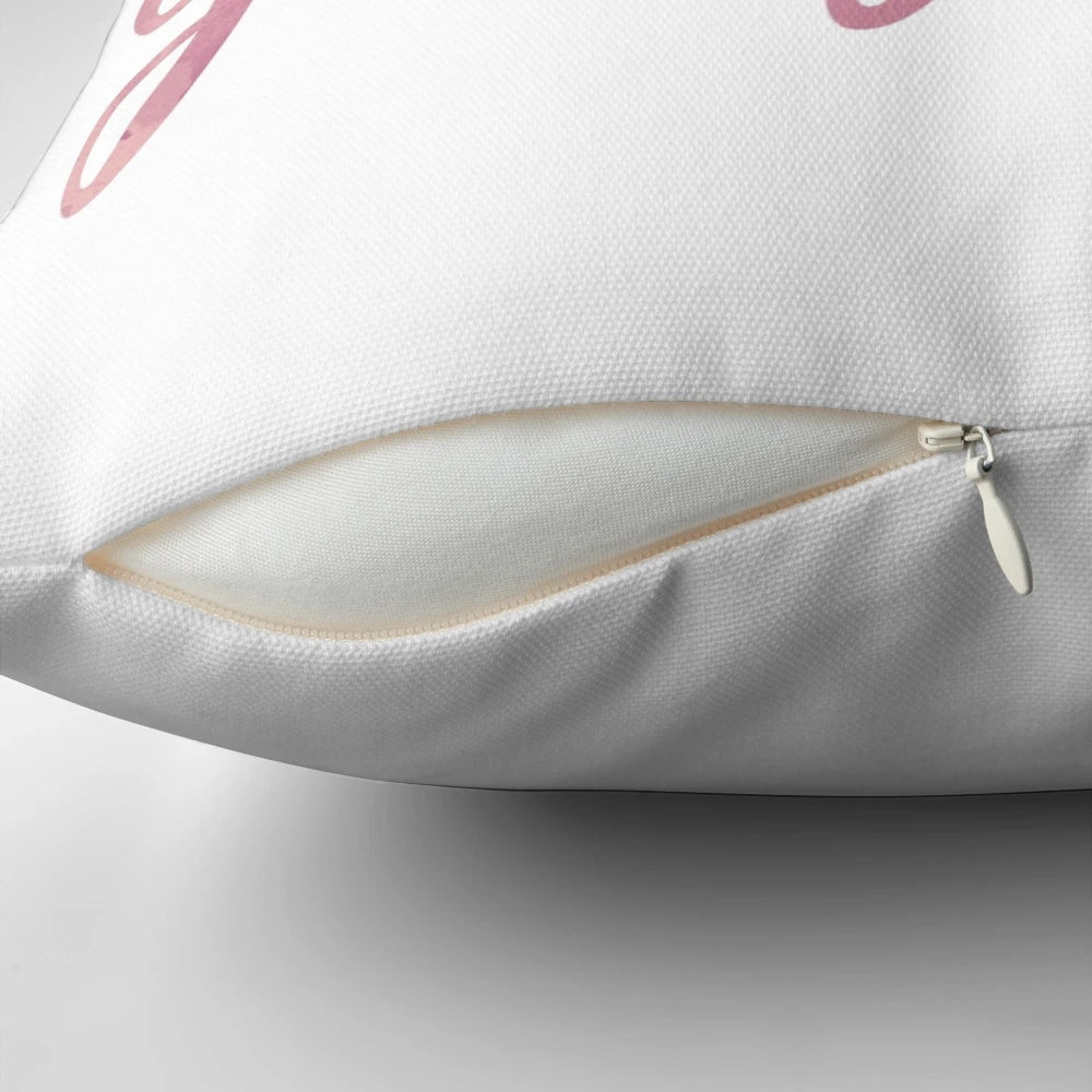 Soft, pink watercolor 'Hello Gorgeous' decorative pillow with a fashionable, chic design.