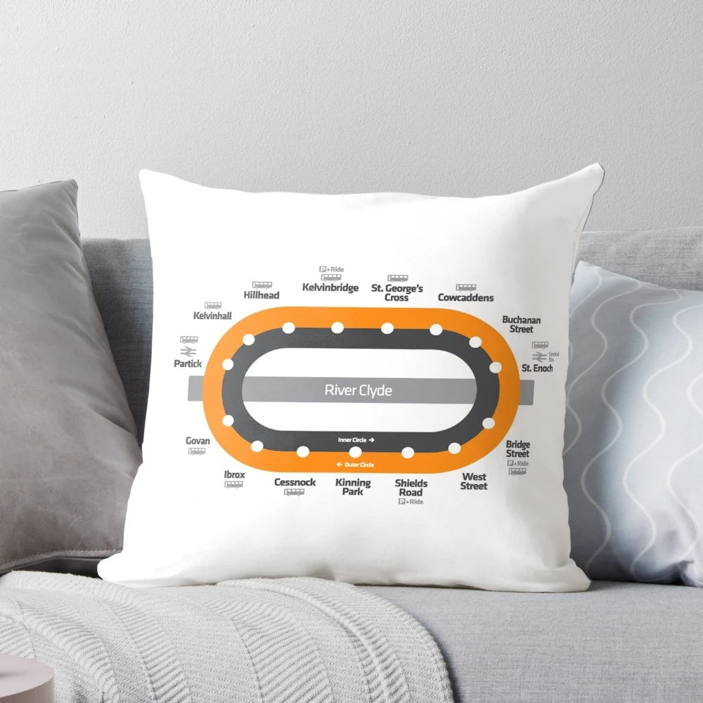 Glasgow Scotland tube subway metro map decorative throw pillow