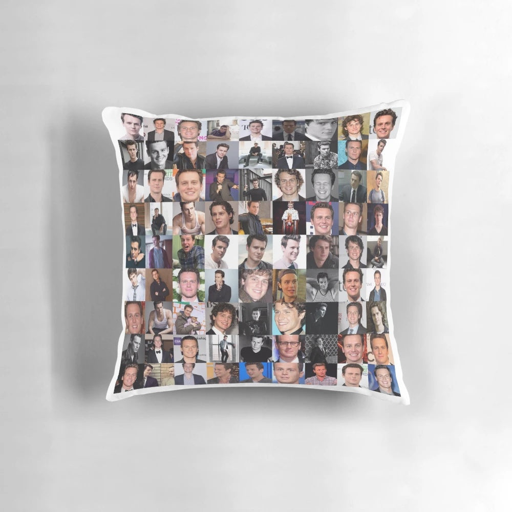 Glee collage pillow featuring characters like Jonathan Groff, Jesse St. James, and Rachel Berry
