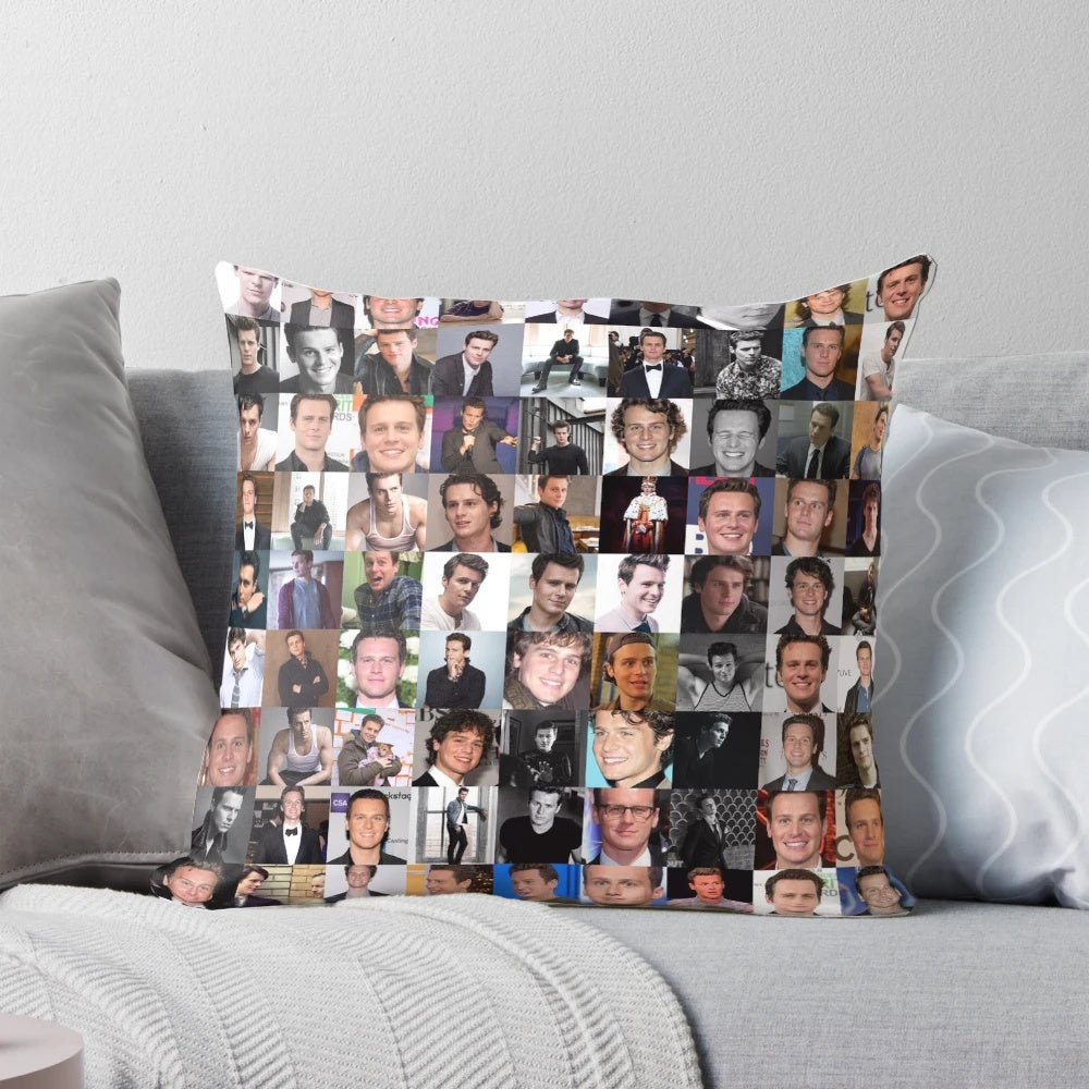 Glee collage pillow featuring characters like Jonathan Groff, Jesse St. James, and Rachel Berry