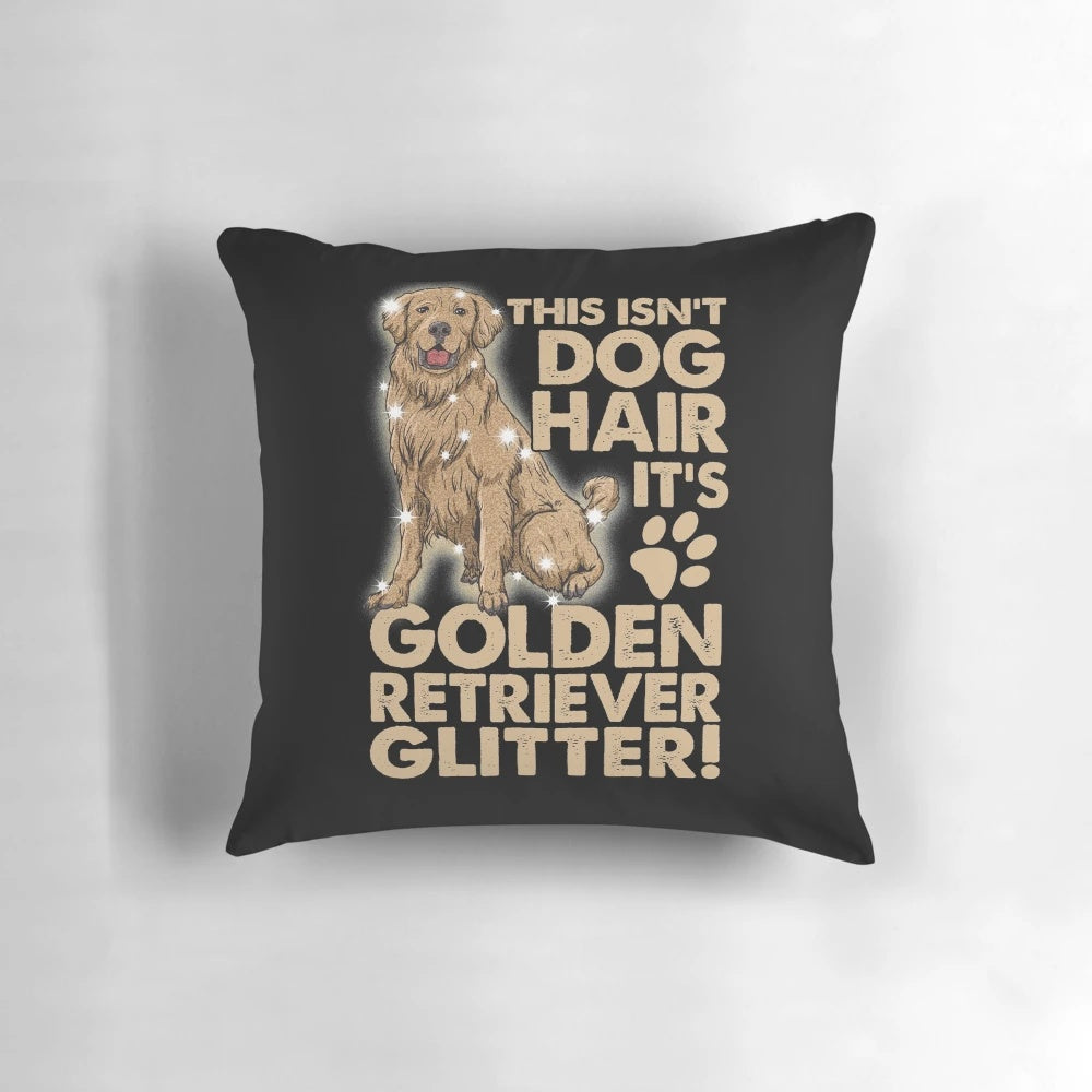A cozy golden retriever dog pillow with a sparkly glitter design, perfect for pet owners and home decor enthusiasts.