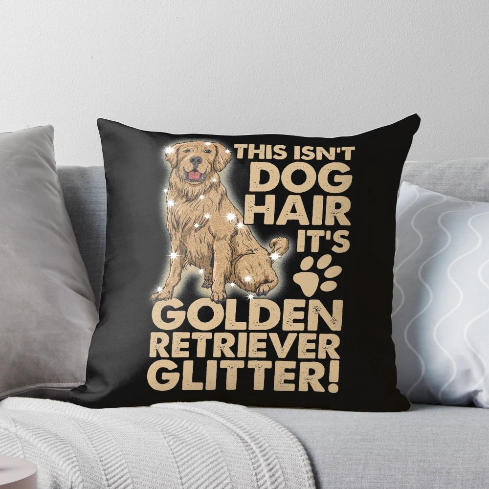 A cozy golden retriever dog pillow with a sparkly glitter design, perfect for pet owners and home decor enthusiasts.