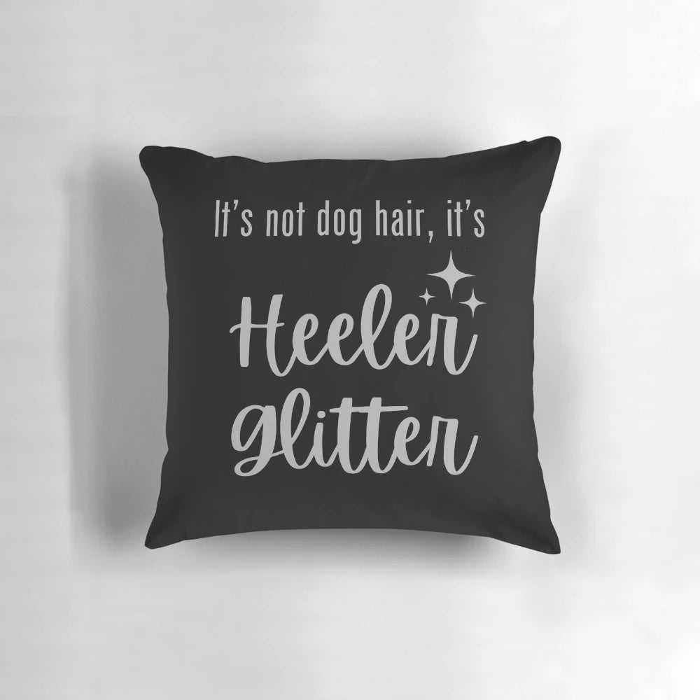 A vibrant blue and red glittery throw pillow featuring the pattern of an Australian Cattle Dog or "Heeler".