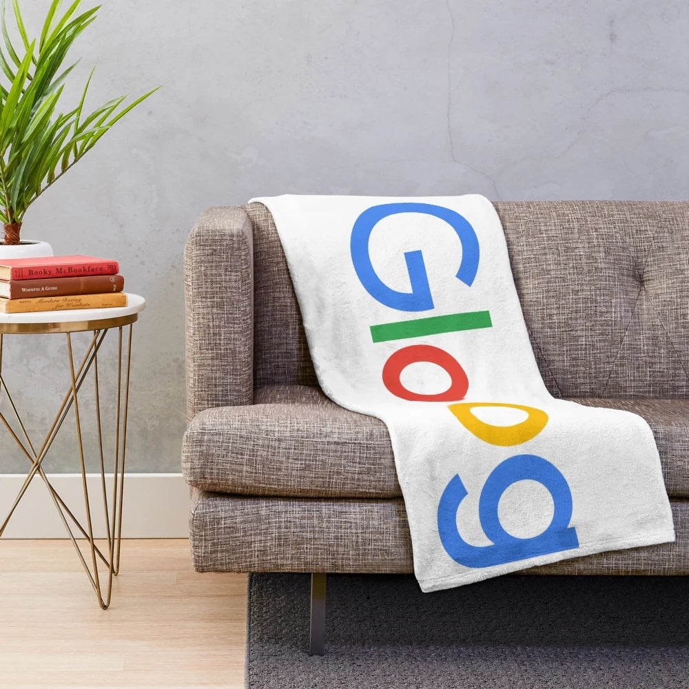 Gloog inspired plush blanket featuring a parody of the Google logo