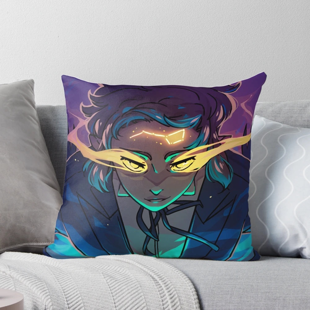 Alcor V1 Pillow with a dark, rainbow-colored design that glows in the dark, inspired by the Gravity Falls Transcendence AU